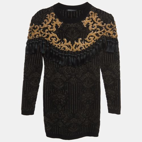 Gold Jacquard Knit Tasseled Dress (12 Yrs) - Balmain - Modalova