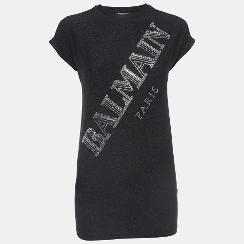 Glitter Jersey Crystal Embellished Logo T-Shirt Dress (10 Yrs) - Balmain - Modalova