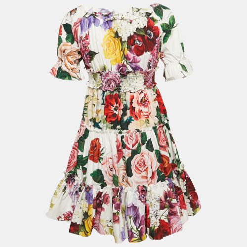 Kids /Red Floral Print Poplin Tiered Dress 7-8 Yrs - Dolce & Gabbana - Modalova