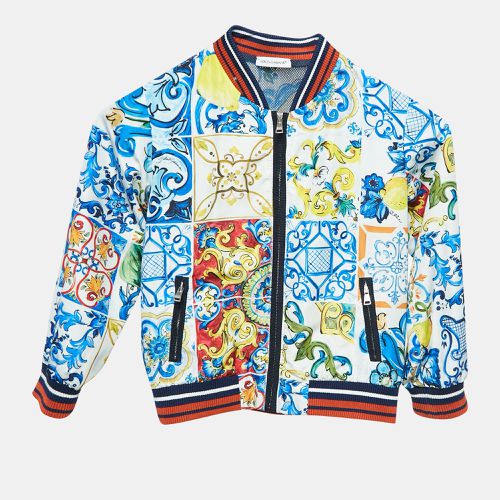 Red Majolica Print Synthetic Zip-Up Jacket 4 Yrs - Dolce & Gabbana - Modalova