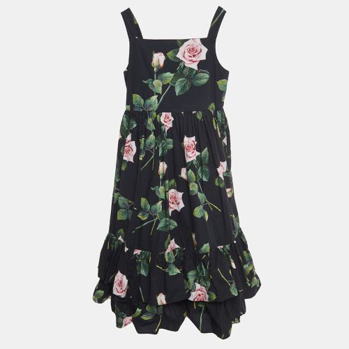 Rose Print Cotton Poplin Dress (11-12 Yrs) - Dolce & Gabbana - Modalova