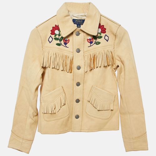 Chamois Bead Embellishment Leather Fringed Jacket 8-10 Yrs - Polo Ralph Lauren - Modalova