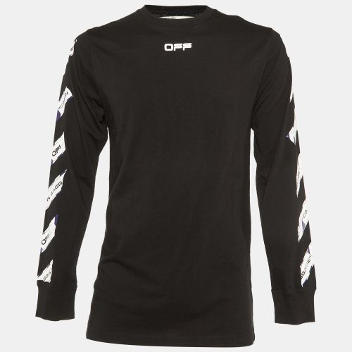 Airport Tape Print Cotton Long Sleeve T-Shirt M - Off-White - Modalova