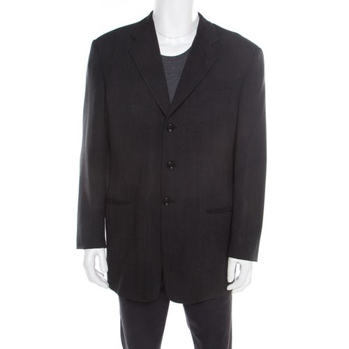 Charcoal Herringbone Wool Three Button Blazer XL - Armani Collezioni - Modalova