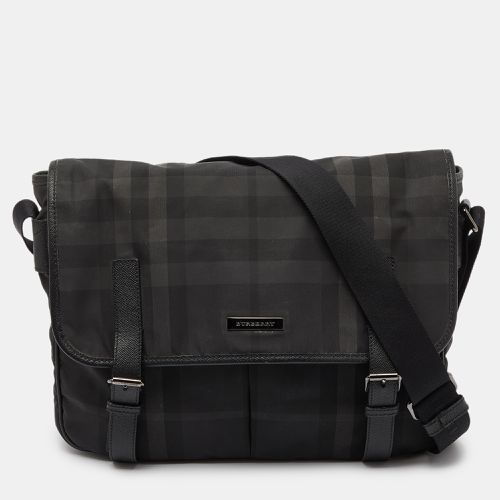 Black Smoke Check Nylon and Leather Messenger Bag - Burberry - Modalova