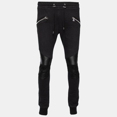 Cotton Rib Paneled Biker Track Pants L - Balmain - Modalova