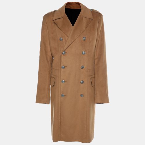 Wool Blend Double Breasted Long Coat - Balmain - Modalova