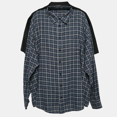 Blue Checked Cotton and Jersey Shirt T-Shirt L - Balenciaga - Modalova