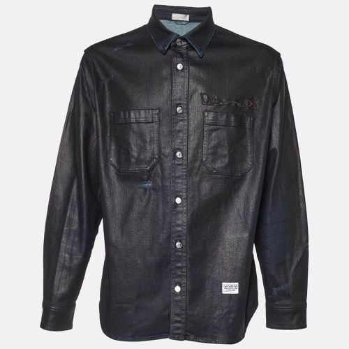 Black Coated Denim Embroidered Shirt L - Dior Homme - Modalova