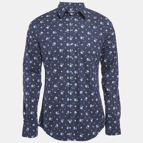 Blue Floral Print Cotton Sicilia Slim Fit Shirt L - Dolce & Gabbana - Modalova