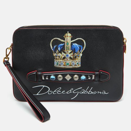 Leather Studded Crown Print Pouch Briefcase - Dolce & Gabbana - Modalova