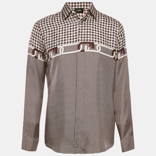 Houndstooth Print Silk Button Front Shirt L - Fendi - Modalova