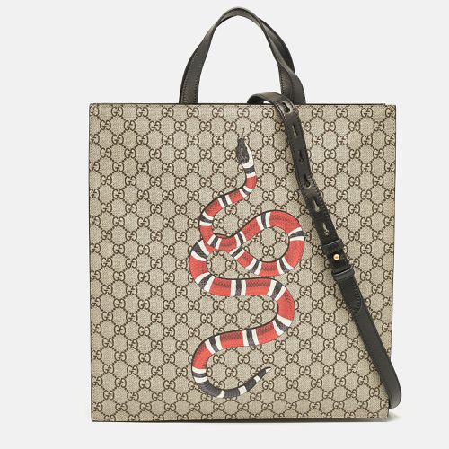 Beige GG Supreme Canvas and Leather Kingsnake Vertical Shopping Tote - Gucci - Modalova