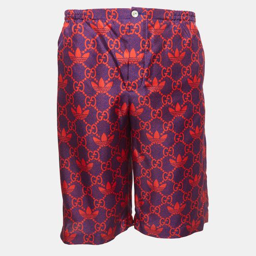 X Adidas Marco GG/Trefoil Print Silk Shorts S - Gucci - Modalova