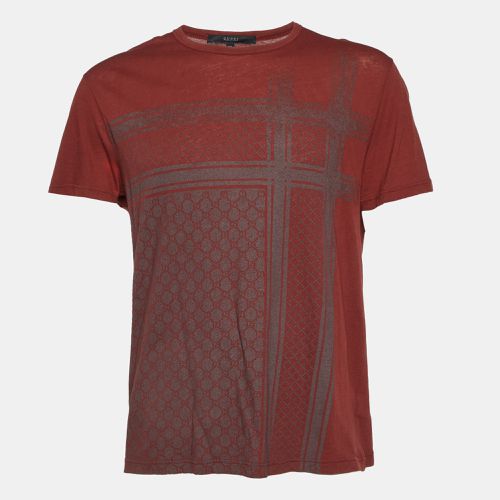 Dark Red GG Kefia Print Cotton Round Neck T-Shirt M - Gucci - Modalova