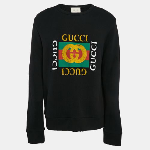 Logo Print Cotton Distressed Sweatshirt L - Gucci - Modalova