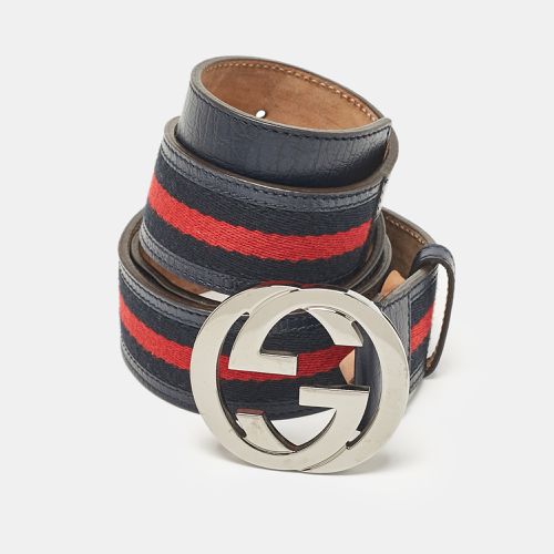 Leather and Web Canvas Interlocking G Buckle Belt 100 CM - Gucci - Modalova