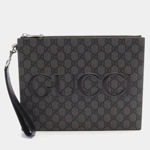 Coated Canvas Leather Gray Black GG Supreme Clutch Bag - Gucci - Modalova