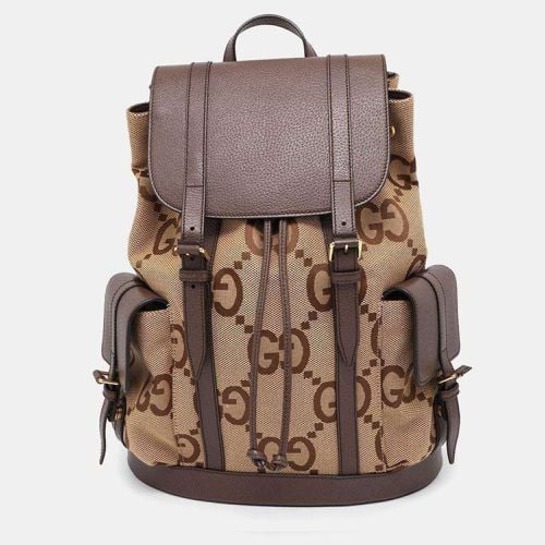 Jumbo Gg Canvas Leather Backpack - Gucci - Modalova