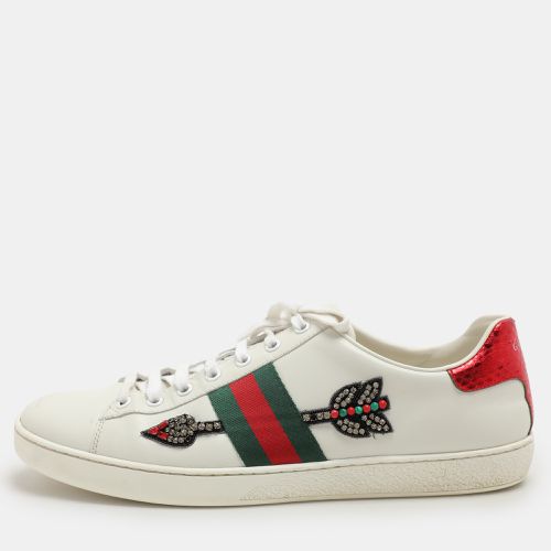 Leather Ace Embellished Low Top Sneakers Size 41.5 - Gucci - Modalova