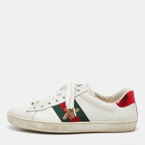 Leather Embroidered Bee Web Ace Low Top Sneakers Size 42 - Gucci - Modalova