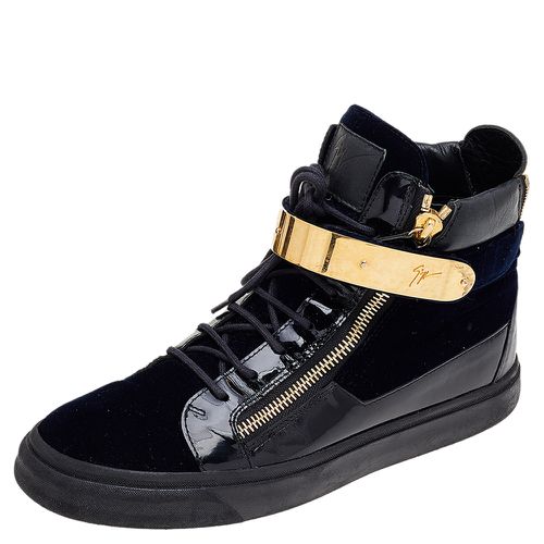 Navy /Black Velvet and Leather Coby High Top Sneakers Size 43 - Giuseppe Zanotti - Modalova