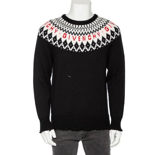 Fair Isle Logo Knit Wool Frayed Edged Sweater M - Givenchy - Modalova