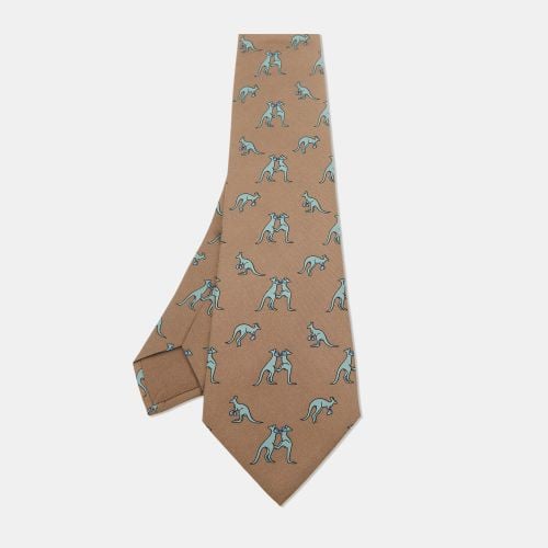 Blue Boxing Kangaroo Print Silk Classic Tie - Hermes - Modalova