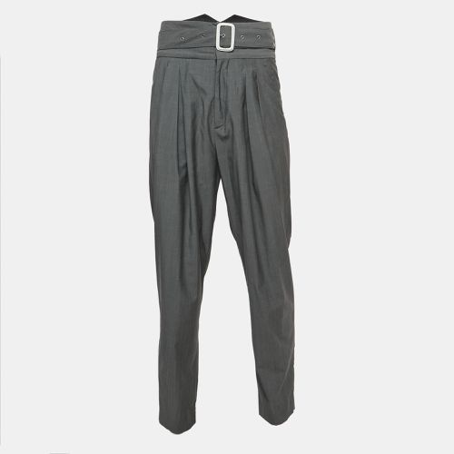 Wool Pleated High Waist Belted Trousers L - Kenzo - Modalova