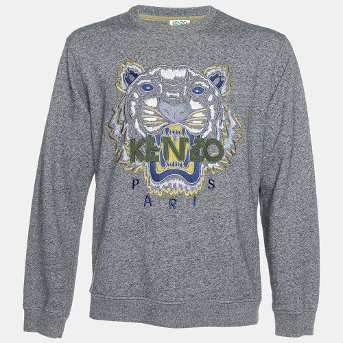 Tiger Embroidered Melange Cotton Crew Neck Sweatshirt XL - Kenzo - Modalova