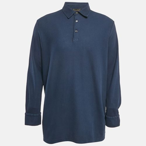 Blue Pique Cotton Long Sleeve Polo T-Shirt 4XL - Loro Piana - Modalova