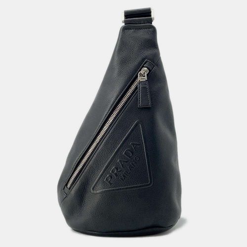 Vittero Dino Leather Triangle Logo Cloth Crossbody Bag - Prada - Modalova