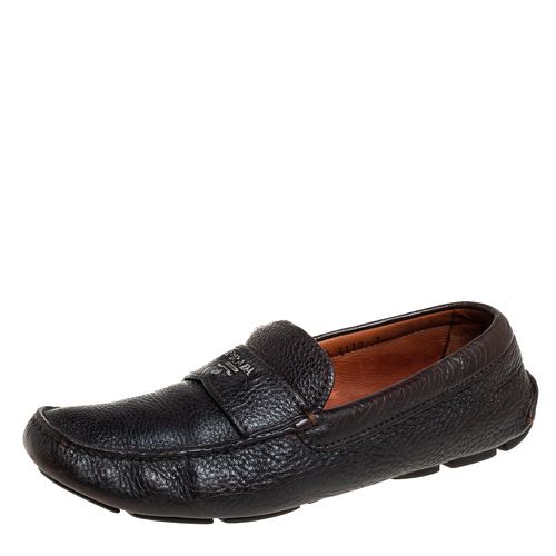 Dark Leather Slip On Loafers Size 41 - Prada - Modalova