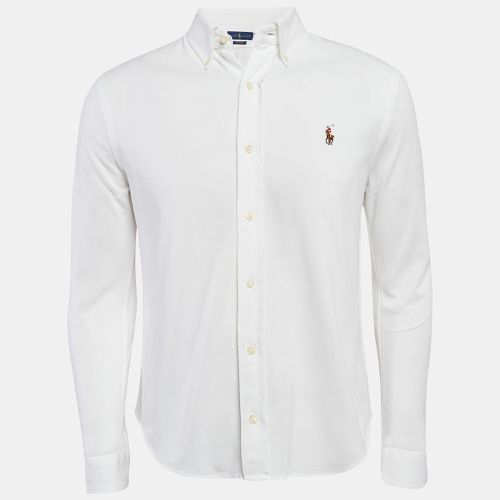 Cotton Pique Knit Button Front Shirt L - Ralph Lauren - Modalova