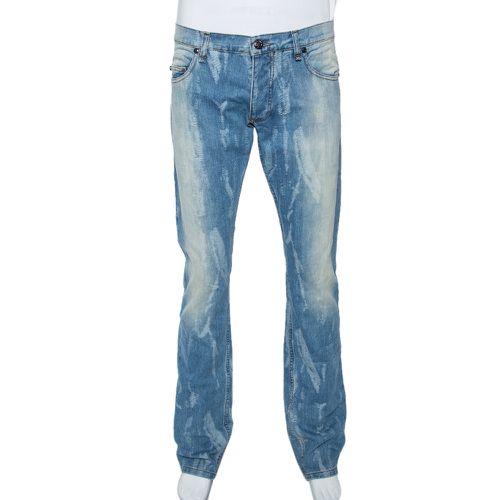 Light Wash Denim Distressed Pattern Jeans S - Roberto Cavalli - Modalova