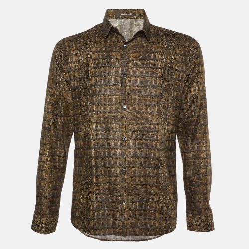 Olive Leather Print Cotton & Silk Long Sleeve Shirt L - Roberto Cavalli - Modalova