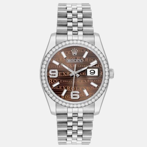 Datejust Bronze Wave Dial Diamond Men's Watch 116244 36 mm - Rolex - Modalova