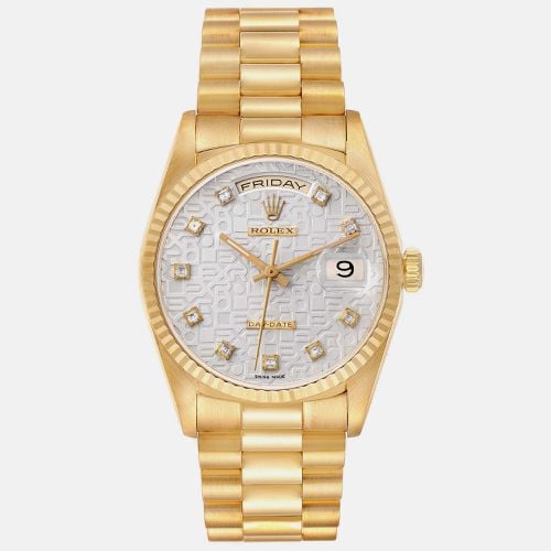 President Day-Date Yellow Gold Diamond Dial Men's Watch 18238 36 mm - Rolex - Modalova