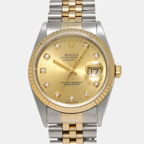 Champagne Diamond 18k Yellow Stainless Steel Datejust 16233 Automatic Men's Wristwatch 36 mm - Rolex - Modalova