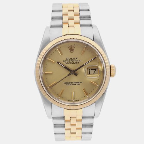 Champagne 18k Yellow Stainless Steel Datejust 16233 Automatic Men's Wristwatch 36 mm - Rolex - Modalova