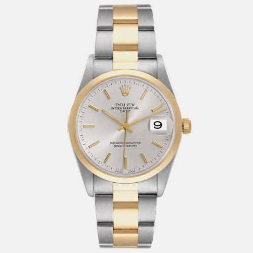 Date Steel Yellow Gold Dial Men's Watch 34 mm - Rolex - Modalova