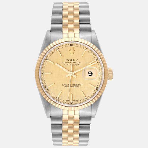 Datejust Steel Yellow Champagne Linen Dial Men's Watch 36 mm - Rolex - Modalova