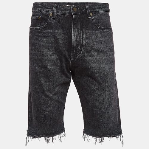 Washed Denim Raw Edge Shorts Waist 32" - Saint Laurent Paris - Modalova