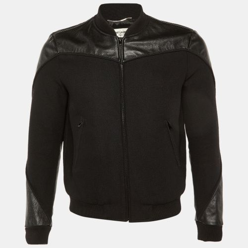 Saint Laurent Wool Leather Trim Bomber Jacket S - Saint Laurent Paris - Modalova