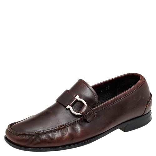 Leather Gancio Slip On Loafers Size 40 - Salvatore Ferragamo - Modalova