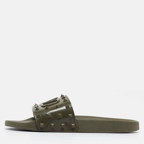 Olive Rubber Escape v logo Flat Slides Size 44 - Valentino - Modalova