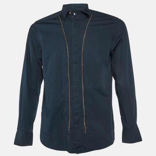 Midnight Blue Cotton Zip Detail Trend Fit Shirt M - Versace Collection - Modalova