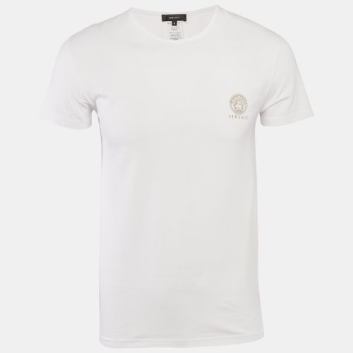 Logo Print Cotton Round Neck T-Shirt M - Versace - Modalova