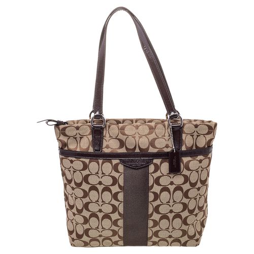 Brown / Canvas And Patent Leather Top Zip Tote - Coach - Modalova