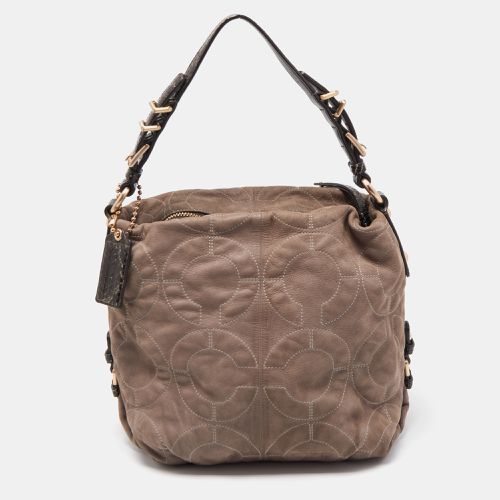 Dark Brown Op Art Signature Nubuck Leather Zip Hobo - Coach - Modalova